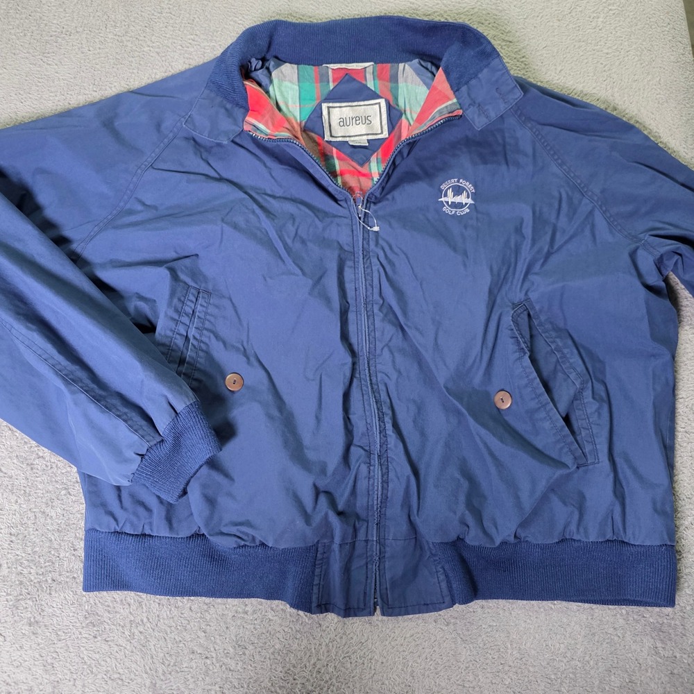 Aureus Mens XX-Large Harrington Jacket Navy Blue Plaid Lined Golf Windbreaker